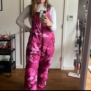 Overall camouflage women pink jumpsuit ski snow insulated pants